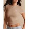 imageSOLY HUX Womens Crop Tops Y2K Short Sleeve Shirts Cute Bow Embroidery Tee Shirts Summer TopsKhaki Bow