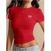 imageSOLY HUX Womens Crop Tops Y2K Short Sleeve Shirts Cute Bow Embroidery Tee Shirts Summer TopsRed Bow