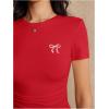 imageSOLY HUX Womens Crop Tops Y2K Short Sleeve Shirts Cute Bow Embroidery Tee Shirts Summer TopsRed Bow