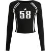 imageSOLY HUX Womens Long Sleeve Y2K Crop Tops Fitted Graphic Tees Star Number Print Going Out T Shirts Striped ShirtBlack Letter