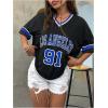 imageSOLY HUX Womens Oversized Jersey Shirts V Neck Graphic Tees Summer Baggy Blokecore TShirt TopsBlack Blue Graphic