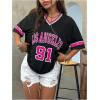 imageSOLY HUX Womens Oversized Jersey Shirts V Neck Graphic Tees Summer Baggy Blokecore TShirt TopsBlack Graphic