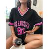 imageSOLY HUX Womens Oversized Jersey Shirts V Neck Graphic Tees Summer Baggy Blokecore TShirt TopsBlack Graphic