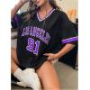 imageSOLY HUX Womens Oversized Jersey Shirts V Neck Graphic Tees Summer Baggy Blokecore TShirt TopsBlack Purple Graphic