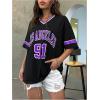 imageSOLY HUX Womens Oversized Jersey Shirts V Neck Graphic Tees Summer Baggy Blokecore TShirt TopsBlack Purple Graphic