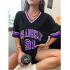 imageSOLY HUX Womens Oversized Jersey Shirts V Neck Graphic Tees Summer Baggy Blokecore TShirt TopsBlack Purple Graphic
