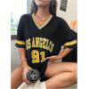 imageSOLY HUX Womens Oversized Jersey Shirts V Neck Graphic Tees Summer Baggy Blokecore TShirt TopsBlack Yellow Graphic