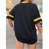 imageSOLY HUX Womens Oversized Jersey Shirts V Neck Graphic Tees Summer Baggy Blokecore TShirt TopsBlack Yellow Graphic