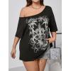 imageSOLY HUX Womens Plus Size Off The Shoulder Tops Graphic Tees Y2K Clothes Casual Short Sleeve Oversized T ShirtsBlack Graphic