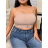 imageSOLY HUX Womens Plus Size Strapless Seamless Bra Wireless Bandeau Bralette with Transparent StrapsSolid Beige