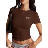imageSOLY HUX Womens Crop Tops Y2K Short Sleeve Shirts Cute Bow Embroidery Tee Shirts Summer TopsCoffee Brown