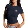 imageSOLY HUX Womens Crop Tops Y2K Short Sleeve Shirts Cute Bow Embroidery Tee Shirts Summer TopsDark Blue Bow