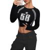 imageSOLY HUX Womens Long Sleeve Y2K Crop Tops Fitted Graphic Tees Star Number Print Going Out T Shirts Striped ShirtBlack Letter