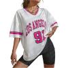 imageSOLY HUX Womens Oversized Jersey Shirts V Neck Graphic Tees Summer Baggy Blokecore TShirt TopsWhite Pink Multi