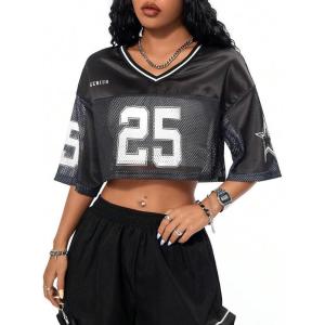 imageSOLY HUX Jersey Shirts for Women Y2k Crop Tops Streetwear Sportswear Short Sleeve TShirt Cute Football Jersey TopBlack 23
