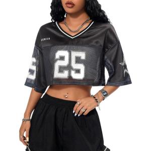 imageSOLY HUX Jersey Shirts for Women Y2k Crop Tops Streetwear Sportswear Short Sleeve TShirt Cute Football Jersey TopBlack Letter