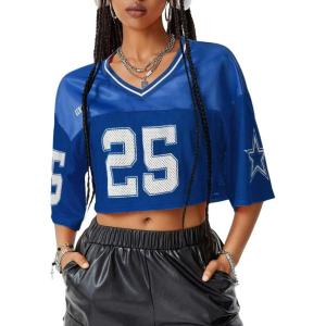 imageSOLY HUX Jersey Shirts for Women Y2k Crop Tops Streetwear Sportswear Short Sleeve TShirt Cute Football Jersey TopBlue Graphic