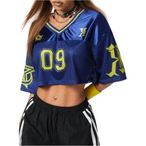 imageSOLY HUX Jersey Shirts for Women Y2k Crop Tops Streetwear Sportswear Short Sleeve TShirt Cute Football Jersey TopBlue Yellow Multi