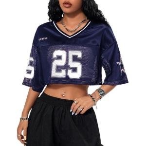 imageSOLY HUX Jersey Shirts for Women Y2k Crop Tops Streetwear Sportswear Short Sleeve TShirt Cute Football Jersey TopDark Blue