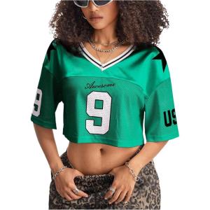 imageSOLY HUX Jersey Shirts for Women Y2k Crop Tops Streetwear Sportswear Short Sleeve TShirt Cute Football Jersey TopGreen 9
