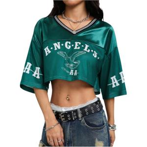 imageSOLY HUX Jersey Shirts for Women Y2k Crop Tops Streetwear Sportswear Short Sleeve TShirt Cute Football Jersey TopGreen Eagle