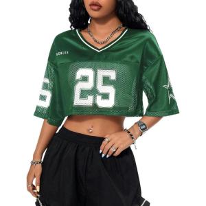 imageSOLY HUX Jersey Shirts for Women Y2k Crop Tops Streetwear Sportswear Short Sleeve TShirt Cute Football Jersey TopGreen Letter