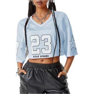 imageSOLY HUX Jersey Shirts for Women Y2k Crop Tops Streetwear Sportswear Short Sleeve TShirt Cute Football Jersey TopLight Blue 23