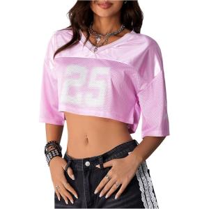 imageSOLY HUX Jersey Shirts for Women Y2k Crop Tops Streetwear Sportswear Short Sleeve TShirt Cute Football Jersey TopLight Pink