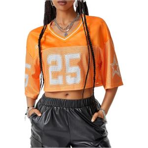 imageSOLY HUX Jersey Shirts for Women Y2k Crop Tops Streetwear Sportswear Short Sleeve TShirt Cute Football Jersey TopOrange Letter