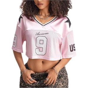 imageSOLY HUX Jersey Shirts for Women Y2k Crop Tops Streetwear Sportswear Short Sleeve TShirt Cute Football Jersey TopPink 9