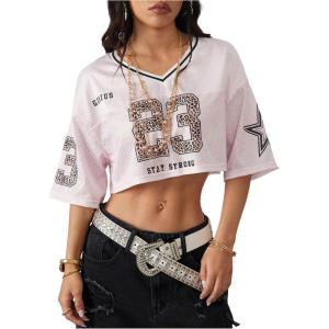 imageSOLY HUX Jersey Shirts for Women Y2k Crop Tops Streetwear Sportswear Short Sleeve TShirt Cute Football Jersey TopPink Leopard 23