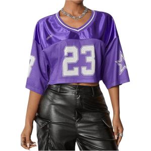 imageSOLY HUX Jersey Shirts for Women Y2k Crop Tops Streetwear Sportswear Short Sleeve TShirt Cute Football Jersey TopPurple 23