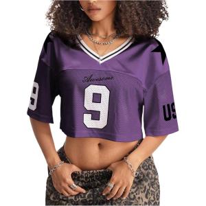 imageSOLY HUX Jersey Shirts for Women Y2k Crop Tops Streetwear Sportswear Short Sleeve TShirt Cute Football Jersey TopPurple 9
