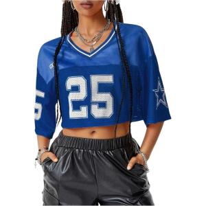 imageSOLY HUX Jersey Shirts for Women Y2k Crop Tops Streetwear Sportswear Short Sleeve TShirt Cute Football Jersey TopRoyal Blue 25