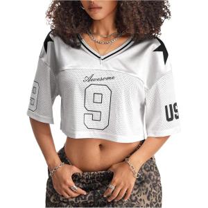 imageSOLY HUX Jersey Shirts for Women Y2k Crop Tops Streetwear Sportswear Short Sleeve TShirt Cute Football Jersey TopSilver 9