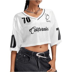 imageSOLY HUX Jersey Shirts for Women Y2k Crop Tops Streetwear Sportswear Short Sleeve TShirt Cute Football Jersey TopWhite Graphic