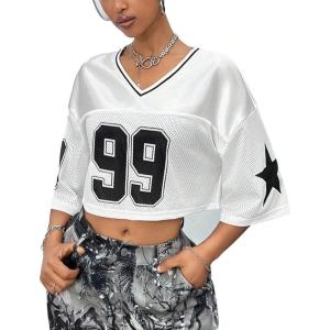 imageSOLY HUX Jersey Shirts for Women Y2k Crop Tops Streetwear Sportswear Short Sleeve TShirt Cute Football Jersey TopWhite Letter