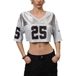 imageSOLY HUX Jersey Shirts for Women Y2k Crop Tops Streetwear Sportswear Short Sleeve TShirt Cute Football Jersey TopWhite Printed
