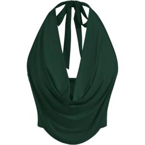 imageSOLY HUX Womens Halter Draped Front Tank Top Sexy Backless Going Out Crop Vest TopsDark Green