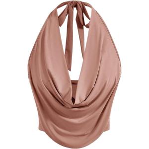 imageSOLY HUX Womens Halter Draped Front Tank Top Sexy Backless Going Out Crop Vest TopsDusty Pink