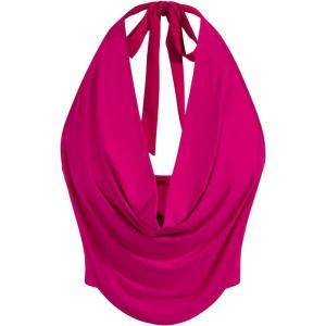 imageSOLY HUX Womens Halter Draped Front Tank Top Sexy Backless Going Out Crop Vest TopsHot Pink