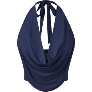 imageSOLY HUX Womens Halter Draped Front Tank Top Sexy Backless Going Out Crop Vest TopsNavy Blue