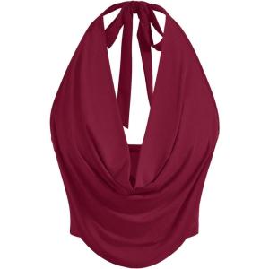 imageSOLY HUX Womens Halter Draped Front Tank Top Sexy Backless Going Out Crop Vest TopsPlain Burgundy
