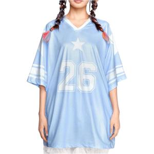 imageSOLY HUX Womens Jersey Shirts Y2K Graphic Tees Streetwear Cute Football Jerseys Oversized TShirt TopsLight Blue