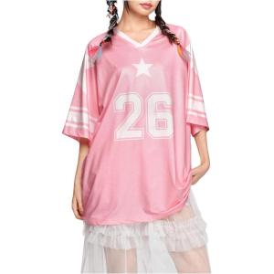 imageSOLY HUX Womens Jersey Shirts Y2K Graphic Tees Streetwear Cute Football Jerseys Oversized TShirt TopsPink Graphic