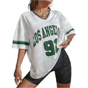 imageSOLY HUX Womens Oversized Jersey Shirts V Neck Graphic Tees Summer Baggy Blokecore TShirt TopsWhite Blue Graphic