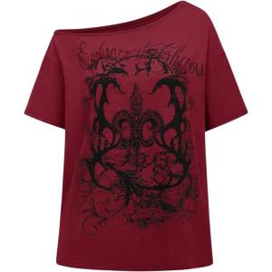 imageSOLY HUX Womens Plus Size Off The Shoulder Tops Graphic Tees Y2K Clothes Casual Short Sleeve Oversized T ShirtsRed Graphic