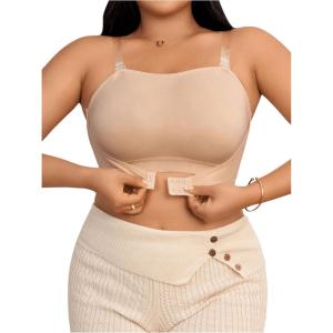 imageSOLY HUX Womens Plus Size Strapless Seamless Bra Wireless Bandeau Bralette with Transparent StrapsSolid Apricot