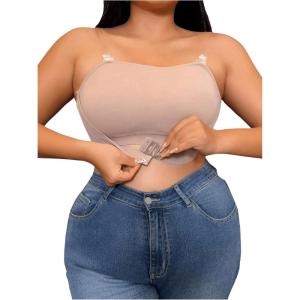 imageSOLY HUX Womens Plus Size Strapless Seamless Bra Wireless Bandeau Bralette with Transparent StrapsSolid Beige