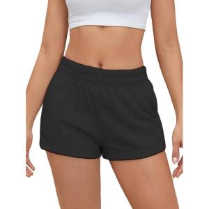 imageSOLY HUX Womens Sweat Shorts Casual Summer Elastic High Waist Running Lounge Shorts with PocketsPure Black
